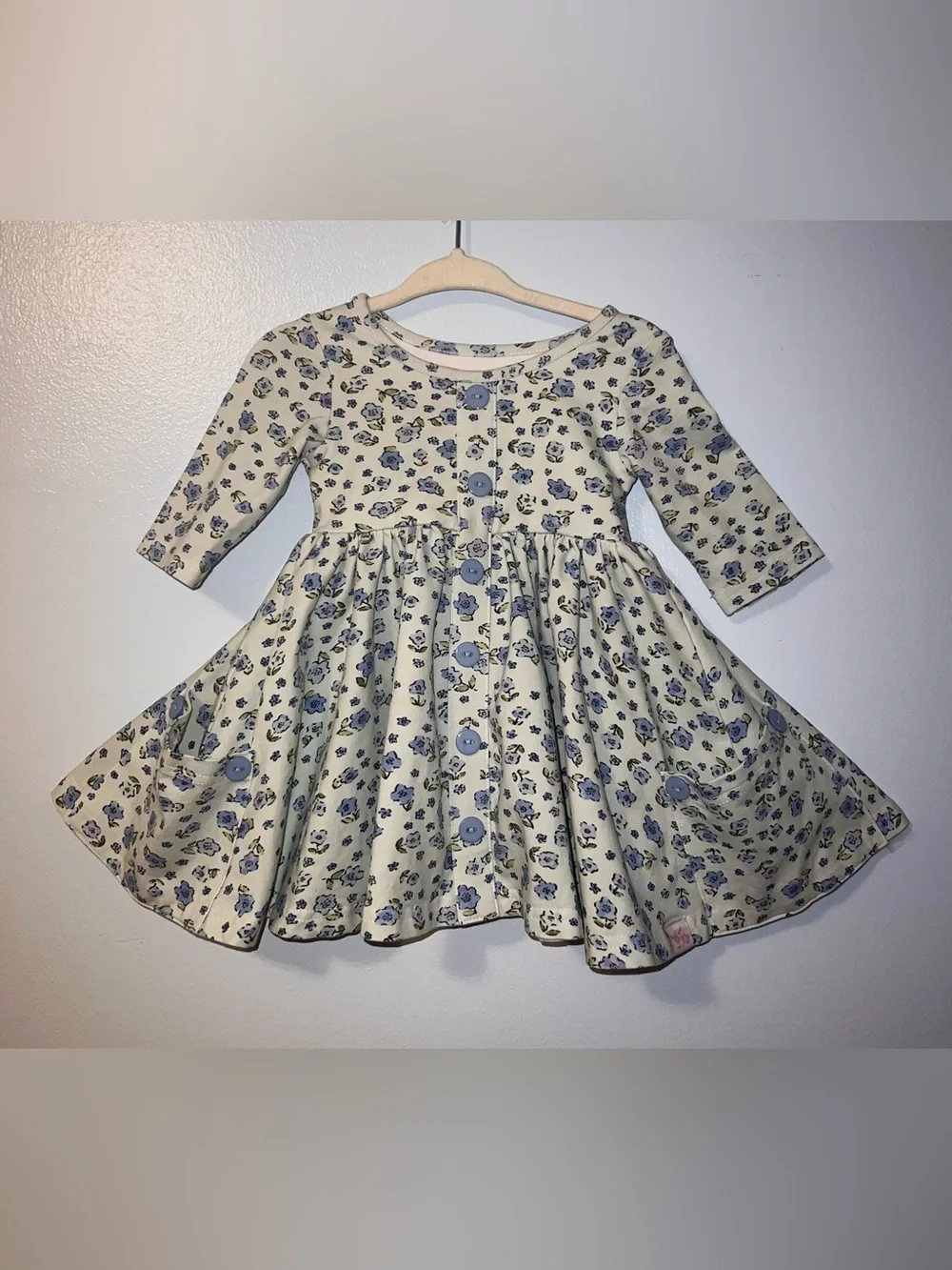 SweetHoney Twirl Dress with Blue Floral Print - Size 12M
